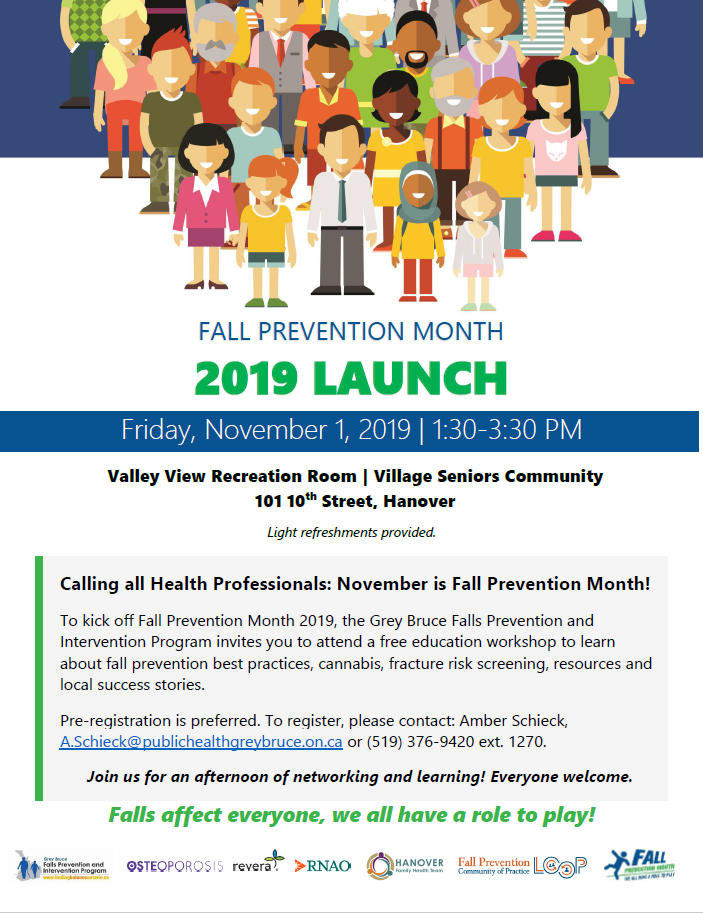 5x7 poster for a health educator event on Friday November 1 at the Village Seniors Community in Hanover. Pre-registration is preferred. To register, please contact: Amber Schieck, A.Schieck@publichealthgreybruce.on.ca or (519) 376-9420 ext. 1270.
